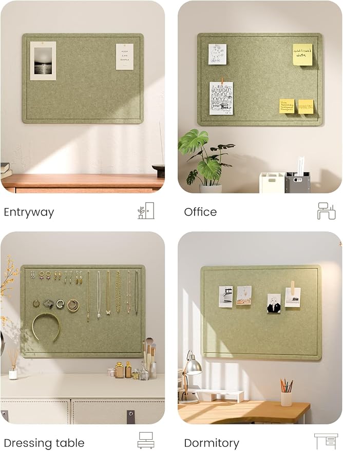 Fluxynara 23.6" x 17.1" Bulletin Board, Olive Green | Cork Board Alternative with 12 Removable Adhesive Tabs, Foldable Felt Pin Board for Home, Office, Classroom & Dorm