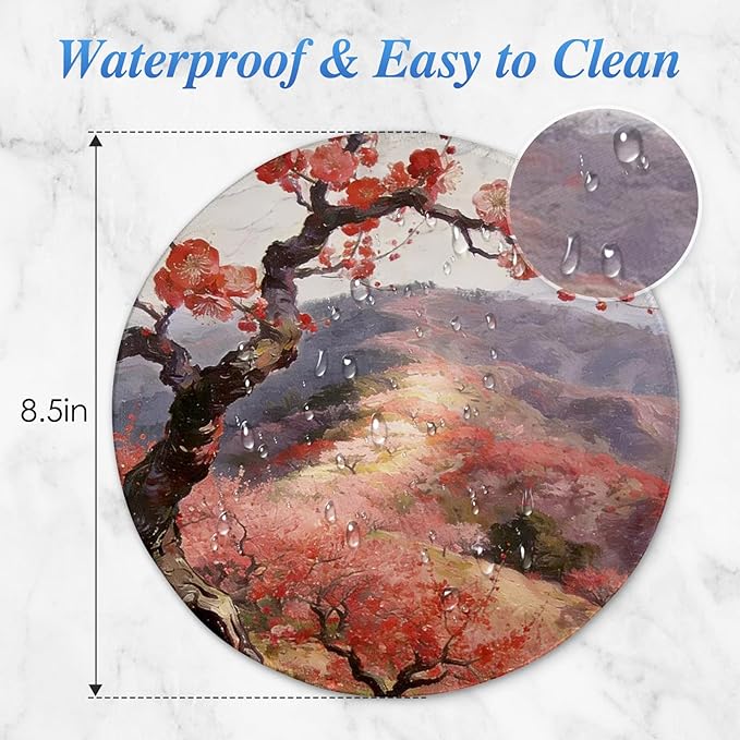 Round Mouse pad, high-end Texture, Sewn Edge Design, Anti-Slip Rubber Base. 8.6 x 8.6 inches (Red Plum)