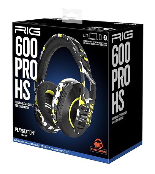 RIG 600 PRO HS Dual Wireless Multiplatform Gaming Headset with 2.4GHz/Bluetooth for PlayStation PS4, PS5, Nintendo Switch, Switch 2, PC, USB, Steam Deck, Android, iPhone - Acid Camo