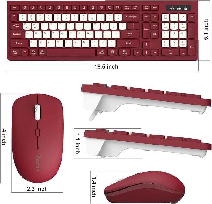 Wireless Keyboard and Mouse Combo Silent for Office and Home(Wine Red-B) | 2.4G Full Size Silent Cordless Keyboard with Tilt Legs,3-Level DPI Quiet Mouse,for Windows/Mac OS/Desktop/Laptop/PC