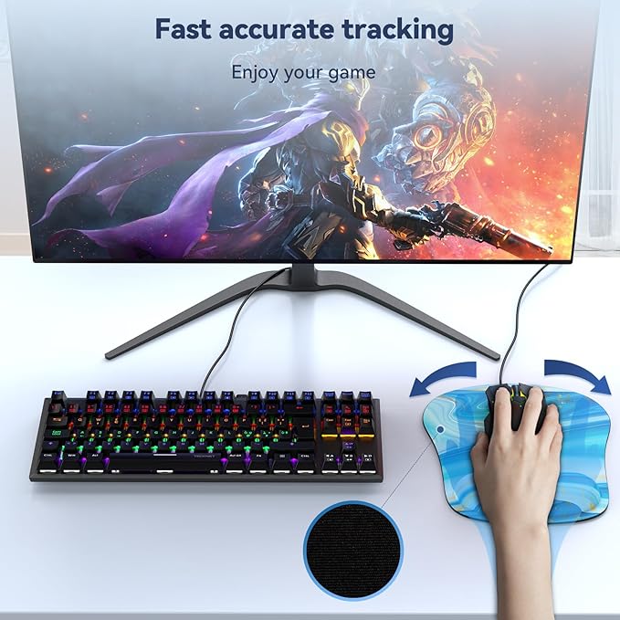 TECKNET Mouse Pad with Wrist Support, Ergonomic Gaming Mouse Pad Pain Relief, Portable Comfortable Mousepad for Computer, Laptop, Office, Home - Non-Slip Base, Waterproof Surface - Light Blue