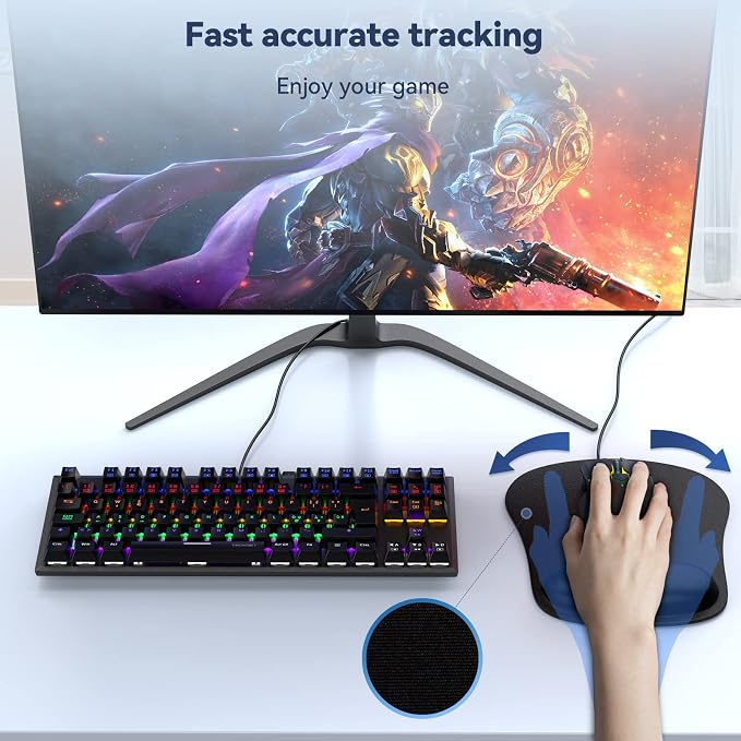TECKNET 3 Pack Gaming Ergonomic Mouse Pad with Wrist Support | Soft Memory Foam, Fast Rebound, Pain Relief,Waterproof Surface, Non-slip Base
