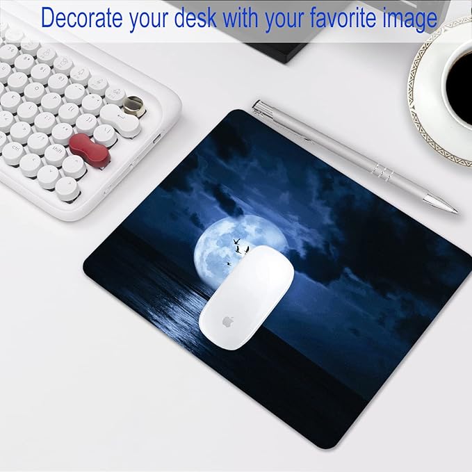 Ocean Mouse Pad, Cloud and Moon Design Small Computer Laptop Mousepad Non-Slip Washable Rubber Mouse Mat for Office and Home 9.5x7.9 Inch