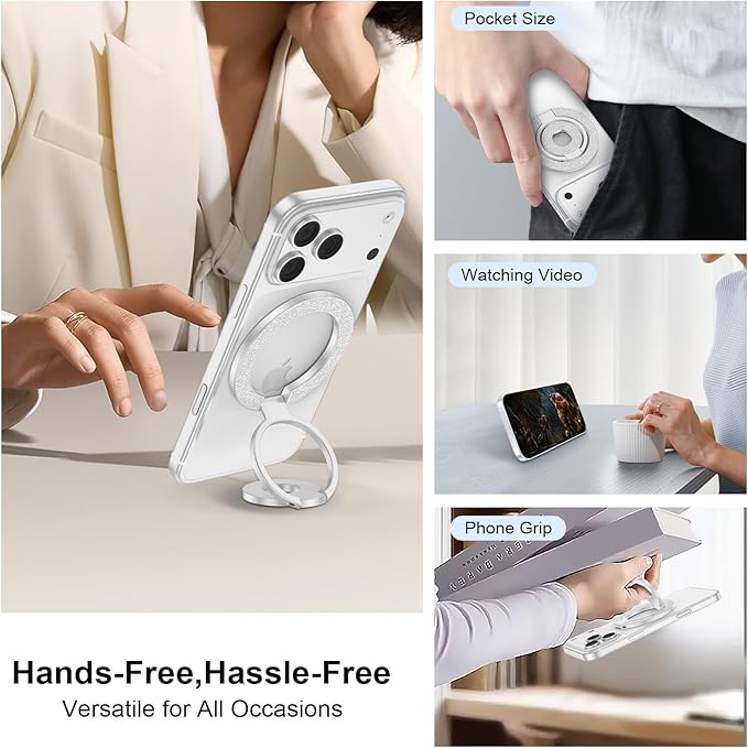 Magnetic Finger Phone Grip Holder Dual-Sided Magnet Gym Finger Ring Loop Adjustable MagSafe Finger Ring for iPhone 17 Pro Max Air 16e 16 15 14 13 12 Pro Max,Samsung,Phone Stand for Magnetic Car Mount
