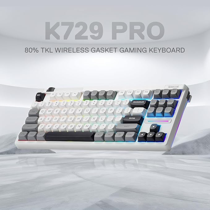 Redragon K729 PRO 80% Wireless Gasket RGB Gaming Keyboard, 3-Mode TKL Mechanical Keyboard w/Knob Control, Mix-Color PBT Keycaps, Hot-Swap South-Facing Socket & 5-Layer Dampener, Custom Silent Switch
