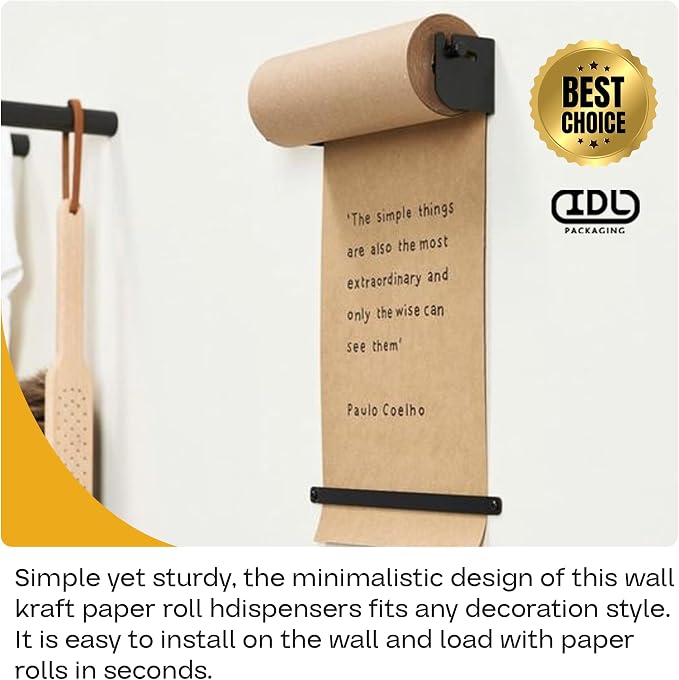 IDL Packaging 24" Kraft Paper Roll Dispenser & Cutter, Wall Mounted | for Rolls up to 24" Wide and 9" in Diameter – Durable Paper Holder with a Serrated Blade – Wall Mount Set Included