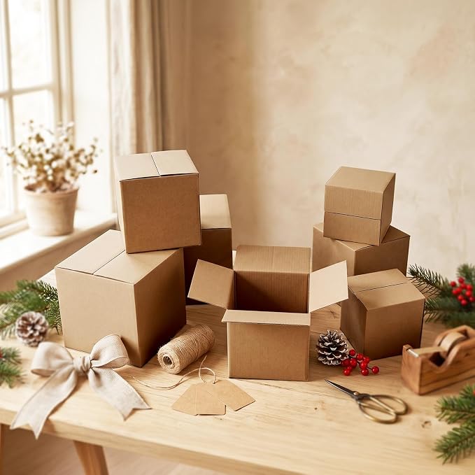Hoikwo 30 Packs Shipping Boxes Mixed Sizes | 10 PCS Each of 4x4x4, 5x5x5, 6x6x6 Brown Cardboard Box for Small Business Packaging and Mailing