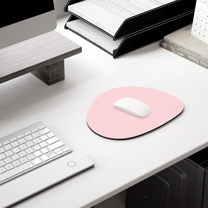 Hsurbtra Mouse Pad, Premium-Textured Small Oval Mousepad 8.7 x 7.1 Inch Pink, Thick 3 mm Anti-Slip Waterproof Rubber Pretty Cute Computer Mat for Office Home Gaming Laptop Men Women Kids