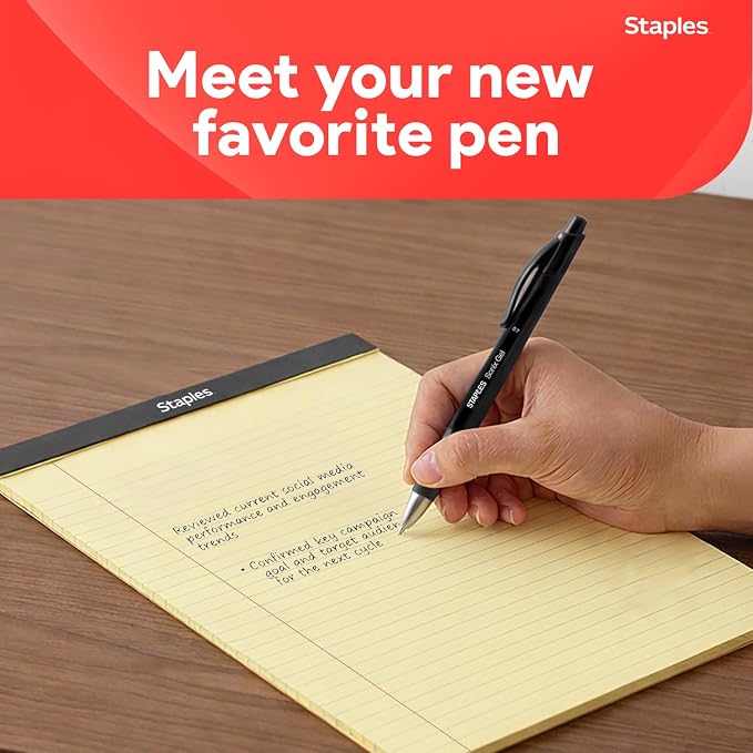 Staples Sonix Retractable Gel Pens, Medium 0.7mm, Black Ink, 12-Pack | Crisp-line writing with a pocket clip for everyday office or school use.