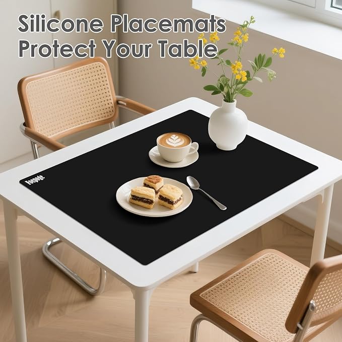 Extra Large Silicone Mat for Resin 36.2" x 24" 2MM Thick Silicone Craft Mat | for Table, Multifunction Silicon Matt for Kitchen Countertop Protector Heat Resistant Placemat by Foepoge(Black)