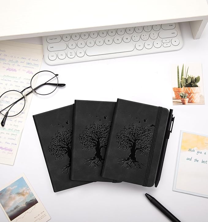 3 Pack Pocket Journaling Notebooks, A6 Small Notebook Total 360 Pages Journaling Notebooks For Note Taking Journals For Writing Mini Note Pads With Pen Holder 100 GSM Thick Paper(3 Black)
