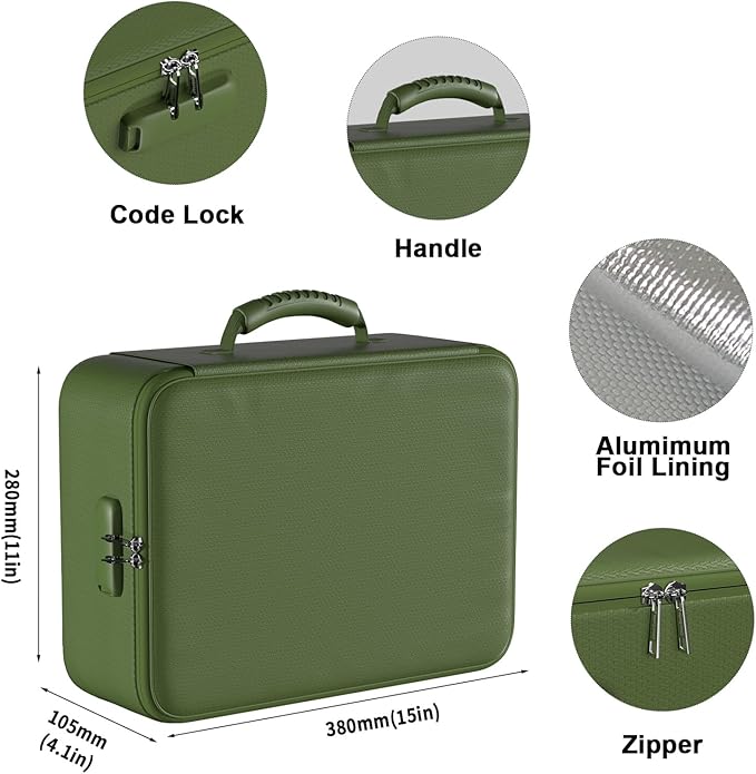 DocSafe 5200°F Fireproof Document Organizer Box with Lock, Green (Soft) | Heat Insulated 8 Layers File Protection Bag,Water-Resistant Zipper,Portable Home Office Travel Safe Storage for Files,Laptop