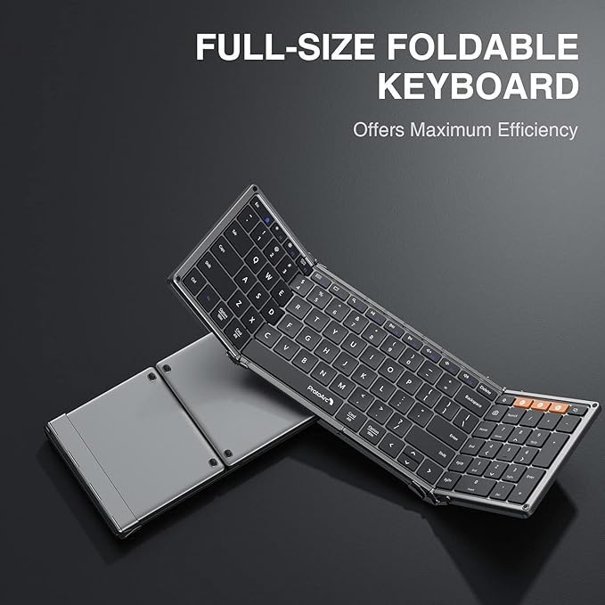 ProtoArc XK01 Full-Size Foldable Bluetooth Keyboard for Travel, Space Gray | 105 keys, number pad, 0.65in keycaps, 3-device Bluetooth 5.1 switching, USB-C charging, for laptop tablet phone
