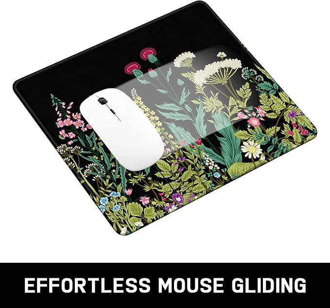Mouse Pad, Minimalism Marble Style Computer Pad, Anti-Slip Rubber Mouse Mat with Stitched Edges for Gaming, Office, Laptop, PC, Women, 9" x 8" Thick 3 mm, Black Dandelion