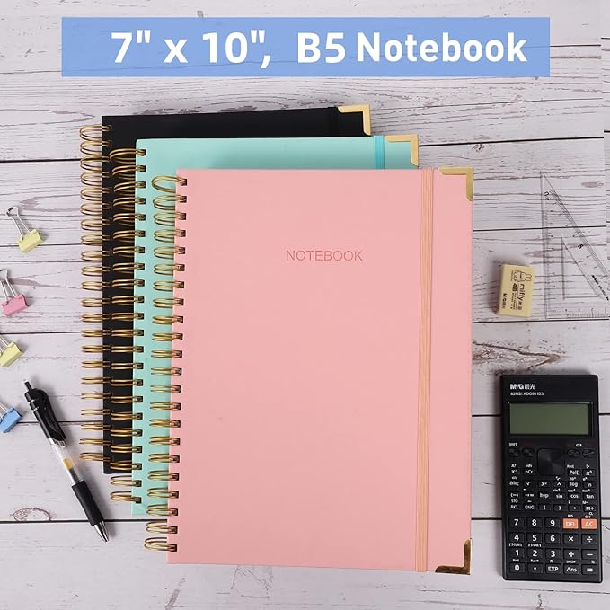 College Ruled Notebook, 300 Pages Spiral Notebook, Leather Hardcover Notebook Journal for Women Men, Lined Journal Notebook for Work School, Thick Paper Journaling Notebooks, Large B5 Notebook, Red