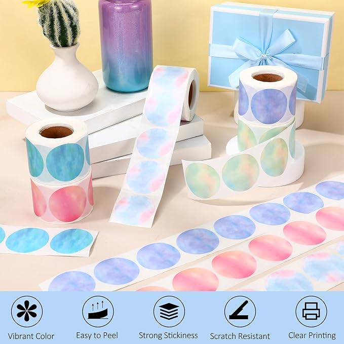 2500 Pcs 2 Inch Circle Thermal Sticker Labels Self Adhesive Round Direct Thermal Labels Multipurpose Printer Stickers for DIY Logo Design, Qr Code, Name Tag (Nebula Gradient Color)