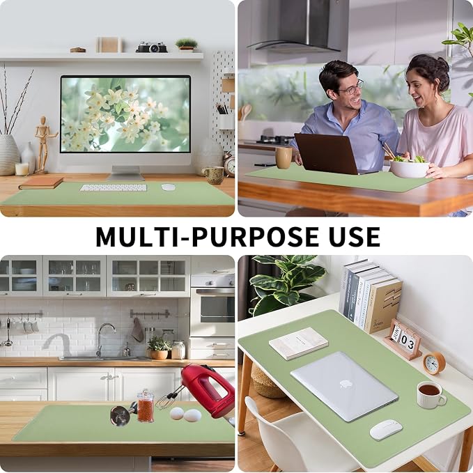 Leather Desk Mat with Stitched Edges, 27.6" x 13.8" Green Keyboard Mat | Waterproof and Oil-proof, Smooth Mouse Operation, Desktop Protection
