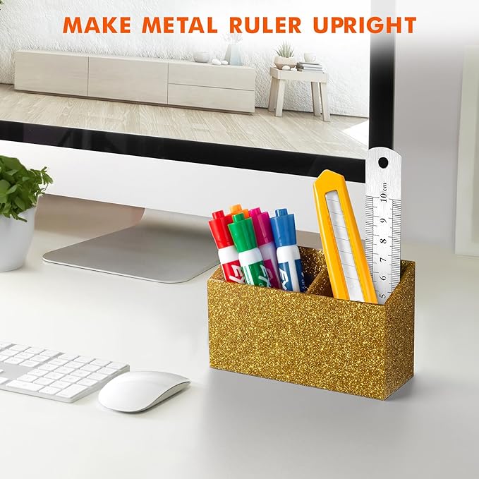 BEYGORM Magnetic Dry Erase Marker Holder for Whiteboard & Refrigerator | Non-slip Acrylic Pen Holder for Classroom, Fridge Magnet, Locker Organizer Accessories, Teacher & School Supplies(Gold)