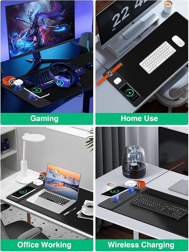 Mouse Pad with Magnetic Wireless Charging, Large Desk Mat, Non-Slip Mouse Mat, Keyboard Pad for Gaming, Desk, Office, PC
