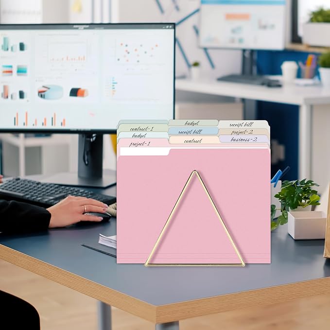SUNEE File Folders Letter Size Pink, 100 Pack Manilla Folders 8.5 x 11 1/3-Cut Tabs, Colored File Folders Office Home School for Documents Files Paper