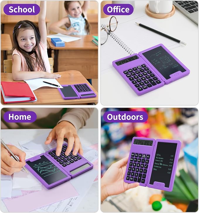 Desk Portable Calculator, Small Calculators with Writing Notepad, Purple | Basic Calculator, More Lightweight and Portable, 12 Digit Large Display Multi-Function for Office, Home & Financial (Purple)