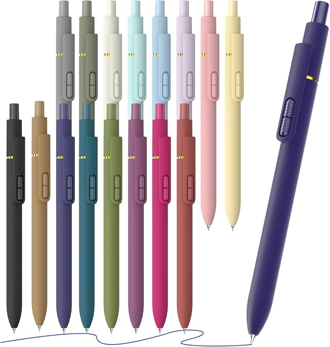 16 Pack Blue Gel Pens with Fidget, 0.7mm Quick-Drying Blue Ink | Fine Point Smooth Writing - Stress Relief Retractable, Soft Grip Cute Pen for Journaling, School Office, Gift Vintage Morandi