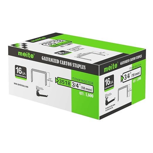 meite Carton Closing Staples 1-3/8" Wide Crown 3/4" Leg 1,600PCS x 10 Boxes | Copper-Coated 16 Gauge Carton Staples for Pneumatic or Manual Box Stapler Gun - Cardboard Closer Packaging