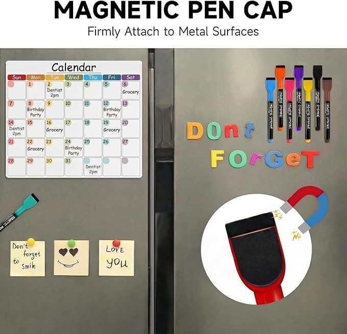 Magnetic Dry Erase Markers Fine Tip - 12 Colors Whiteboard Markers with Eraser Cap, Low Odor Thin Dry Erase Markers for Office Professional Use, Work On White board & Calendar
