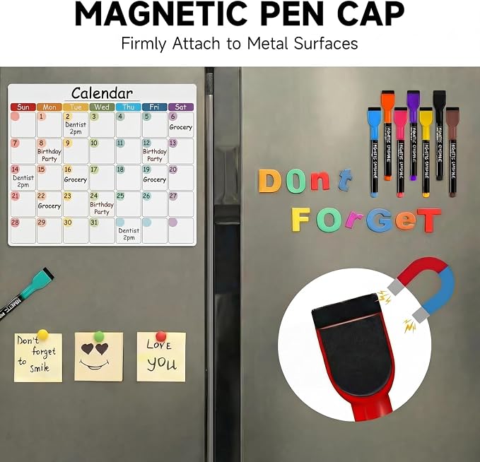 Magnetic Dry Erase Markers Fine Tip with Eraser Cap, Low Odor Thin Whiteboard Markers 12 Colors