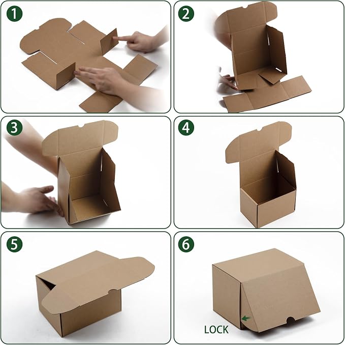 6x4x4 Inches Shipping Boxes Set of 25, Brown Corrugated Cardboard Box Literature Mailer for Packing Small Business