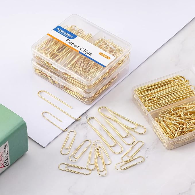 Paper Clips Assorted Sizes, Large PaperClips, Small PaperClips, Paper Clip, 300 Gold Paper Clips, (3 Boxes of 100 Each)