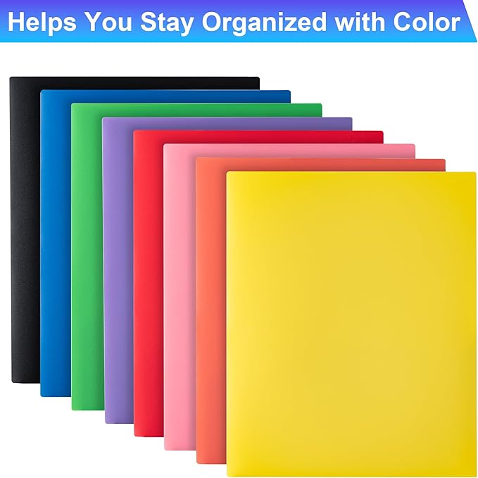 Plastic Folders with Pockets (8 Pack,Assorted Colors) | Durable Heavy Duty File Folders with Business Card Slot, 2-Pocket Folder for Schoolwork & Office,Back to School Supplies