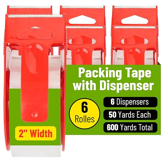 Mr. Pen- 6 Rolls Packing Tape with 6 Dispensers, 2” Wide, 50 Yards, Clear Packing Tape Heavy Duty for Mailing, Moving Boxes and Packaging