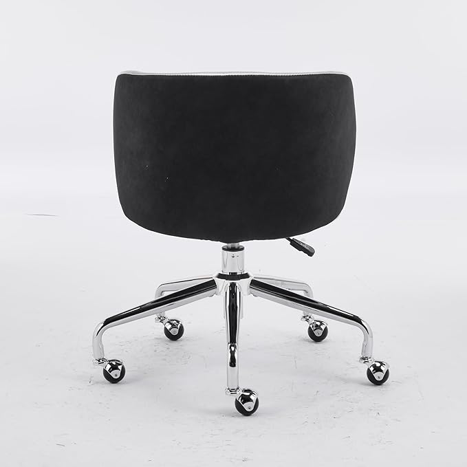 VINGLI Cute Small Swivel Desk Chair Comfy with Wheels,Ergonomic Low-Back Lumbar Support Vanity Nail Tech Rolling Task Stool Chair for Home Office,Height Adjustable,PU Leather Silver&Suede Black