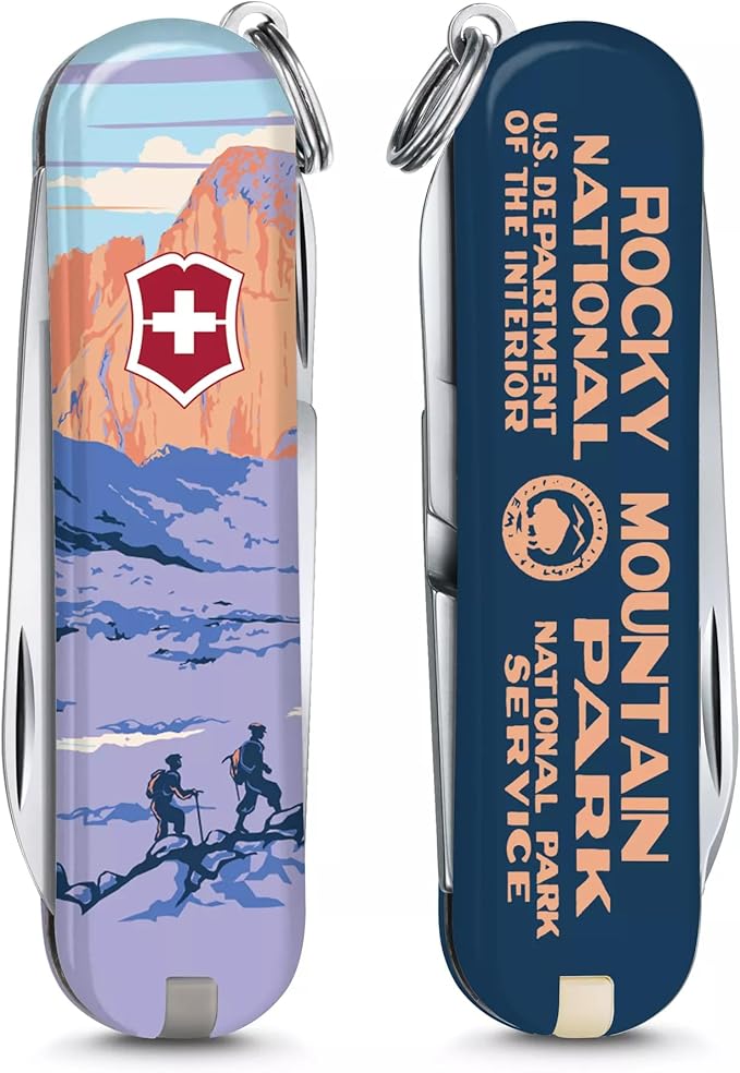 Victorinox Classic SD Swiss Army Knife, Compact, 7 Functions, Swiss Made Pocket Knife with Small Blade, Screwdriver and Key Ring - Rocky Mountains National Park