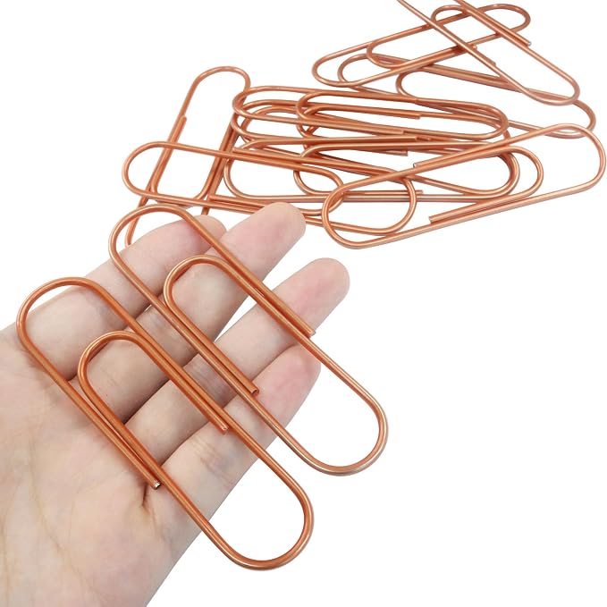 4 Inch Jumbo Paper Clips, Rose Gold, 15Pcs | Coated Large Reusable Big Paperclips for Office, School, Home Document Organizing