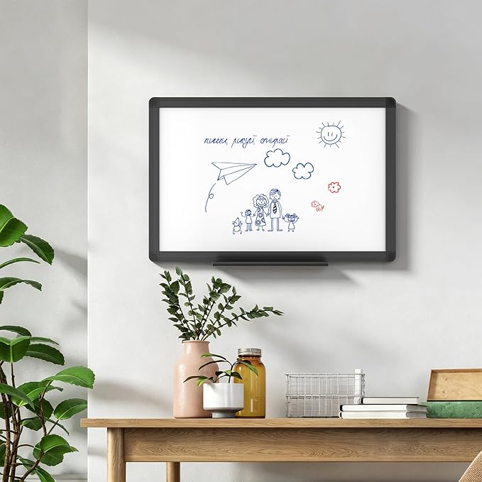 VIZ-PRO Magnetic Dry Erase Board, 18 x 12 Inches, Black Aluminium Frame | Includes 1 Eraser, 2 Markers & 4 Magnets, Wall Mounted Whiteboard for School Office and Home