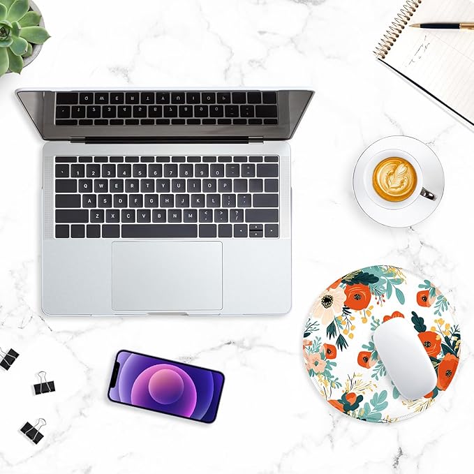 ITNRSIIET Round Mouse Pad with Stitched Edge Premium-Textured Waterproof Non-Slip Rubber Base Desktop Protection Mat Diameter 8.7 inches, Beautiful Flowers