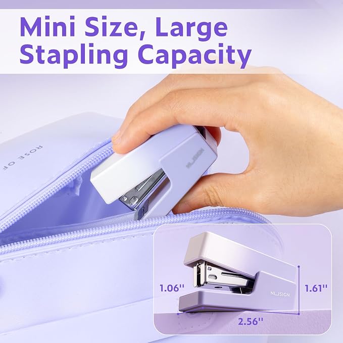 NUSIGN Mini Stapler with 830 Staples, Small Cute Desk Staplers, 25 Sheet Capacity, Purple-White Gradient