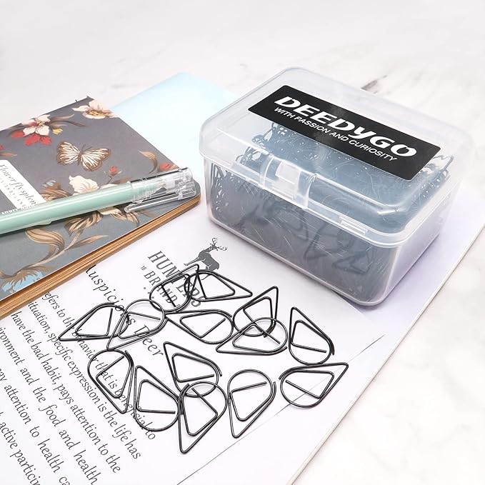 250 Pieces Black Paper Clips Cute Teardrop Stainless Steel Paper Clips for Office Stationery School Supplies Wedding Invitations Scrapbooking Crafts Bookmarks Women Planners (1 inch) by DEEDYGO