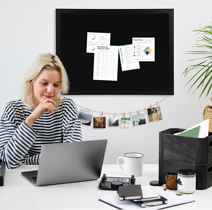 DOLLAR BOSS Double-Sided Bulletin Boards with Linen, 24"x18" Black Cork Board