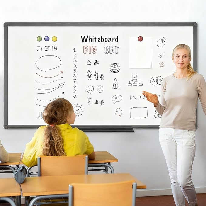 VIZ-PRO Magnetic Dry Erase Board, 60 x 40 Inches, Black Aluminium Frame | Large Wall Mounted Whiteboard with Marker Tray for School Office and Home