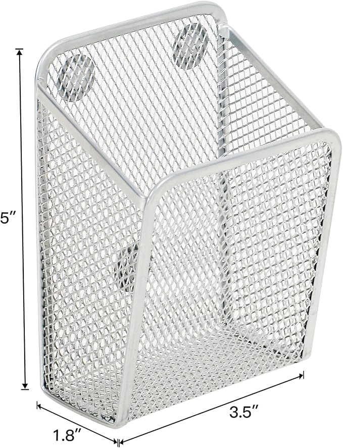 LUCYCAZ Magnetic Pen Holder,Single Magnetic Pencil Locker Holder Organizer | Mesh Marker Holder Pen Basket for Whiteboard, Refrigerator and Locker (Silver)