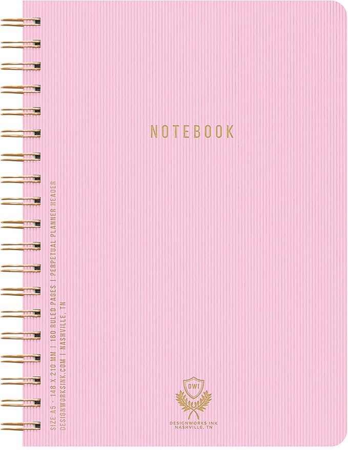 DesignWorks Ink Textured Paper Twin Wire Notebook, Daily Planner & Soft Cover Writing Journal, 160 Lined Perforated Pages, Small Spiral Notebook for Work & Journaling, 6 x 8.25 in, Lilac