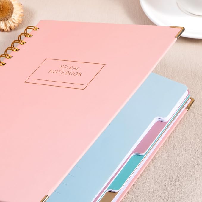 Yoment Hardcover Spiral Notebooks for Work 240 Pages Notebook with Dividers | Multi 5 Subject Notebook College Ruled with Tabs, B5 Lined Journals for Writing, Back to School, Gifts, Pink