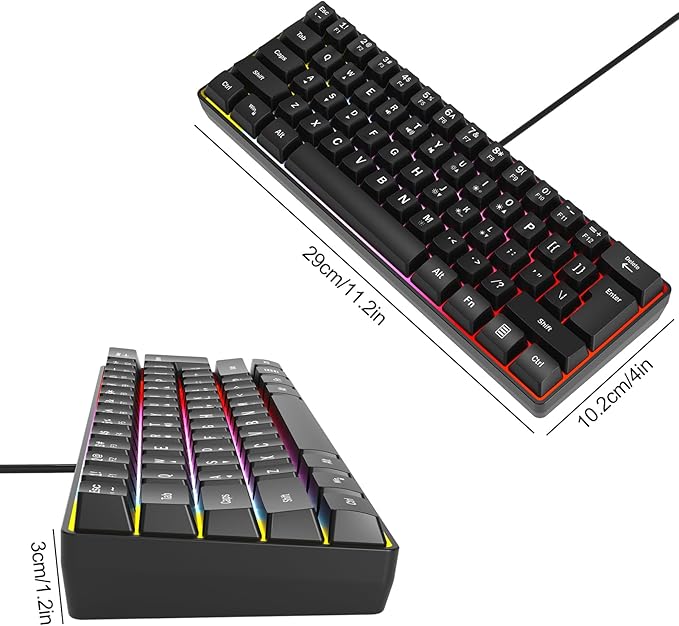 Wired RGB Gaming Membrance Keyboard. 60 Percent Mini Creamy LED Computer Keyboard .Small Ergonomic Clicky Teclado with ABS Backlit Unreplaceable Keycaps. (White Case + Blue Keycaps)