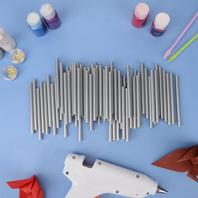 Metallic Silver Hot Glue Sticks Mini, 72pcs 3.93 x 0.27 in Mini Hot Glue Melt Sticks, Small Adhesive Glue Sticks for Wax Sealing Stamp DIY Art Crafts Decoration Card