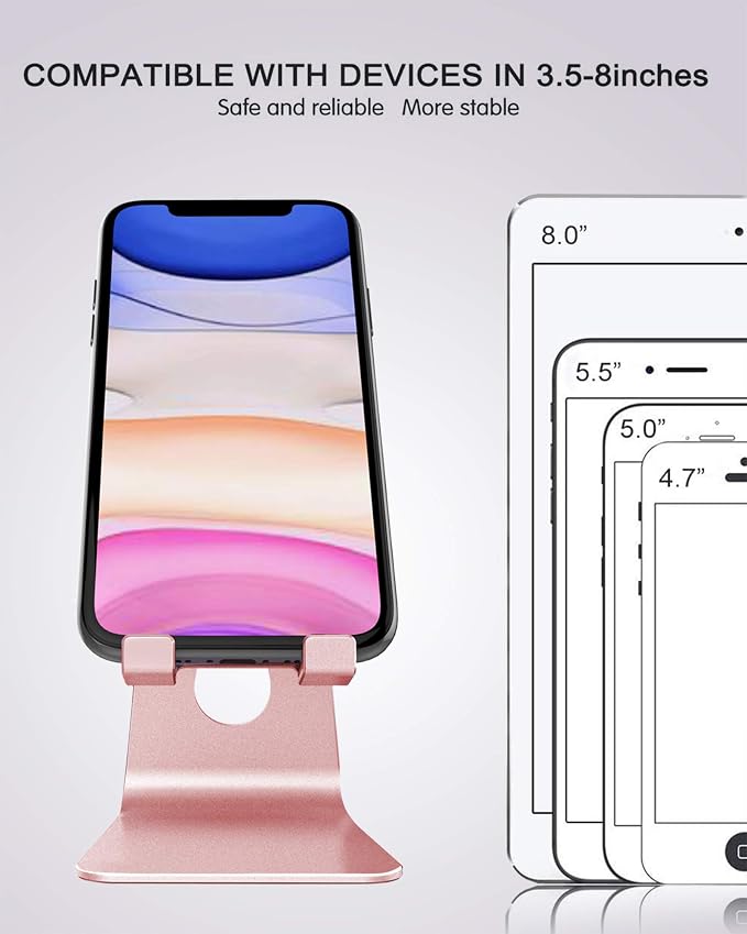 CreaDream Aluminum Cell Phone Stand, Adjustable Phone Holder for Desk | Adjustable Viewing Angle, Desktop Stand, Stable Base, Fits iPhone 17 16 15 14 13 Pro Max Desk Accessories Rose Gold