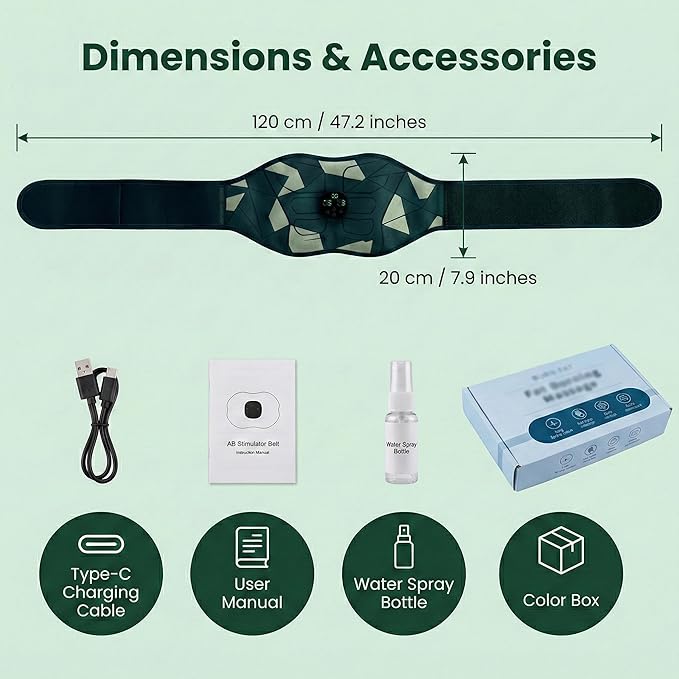 Abs Stimulator Muscle Toner, Abdominal & Back Training Belt Military Grade for Men & Women, Portable Workout Device, Home Gym Fitness Equipment for Office Travel Use Black