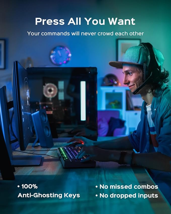Mechanical Gaming Keyboard with Blue Switch, 104-Key Full Size RGB Backlit Wired Keyboard(11 Modes, Anti-Ghosting, Double-Shot ABS Keycaps, Lighted Computer Key-Board for PC Windows-Black